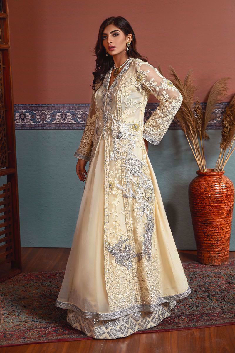 Pakistani Ivory Zardozi Organza & Silk Lehenga (2-Piece) - Image 2