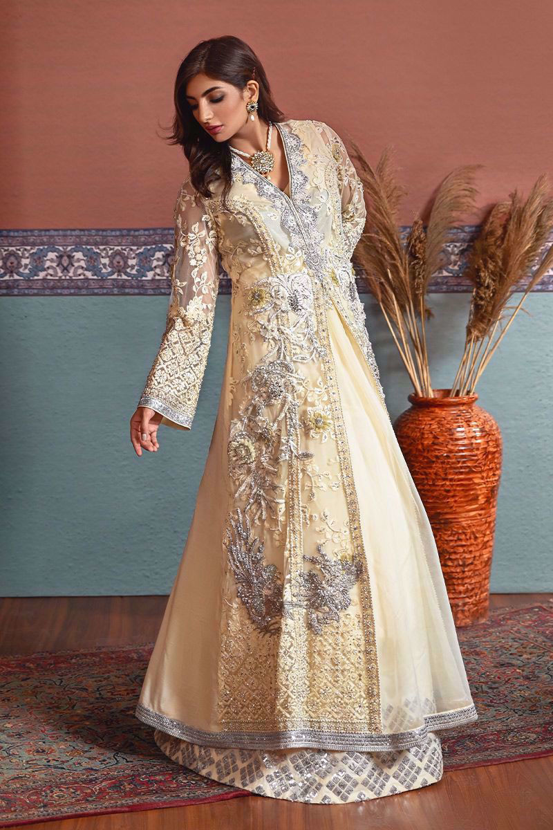 Pakistani Ivory Zardozi Organza & Silk Lehenga (2-Piece) - Image 3