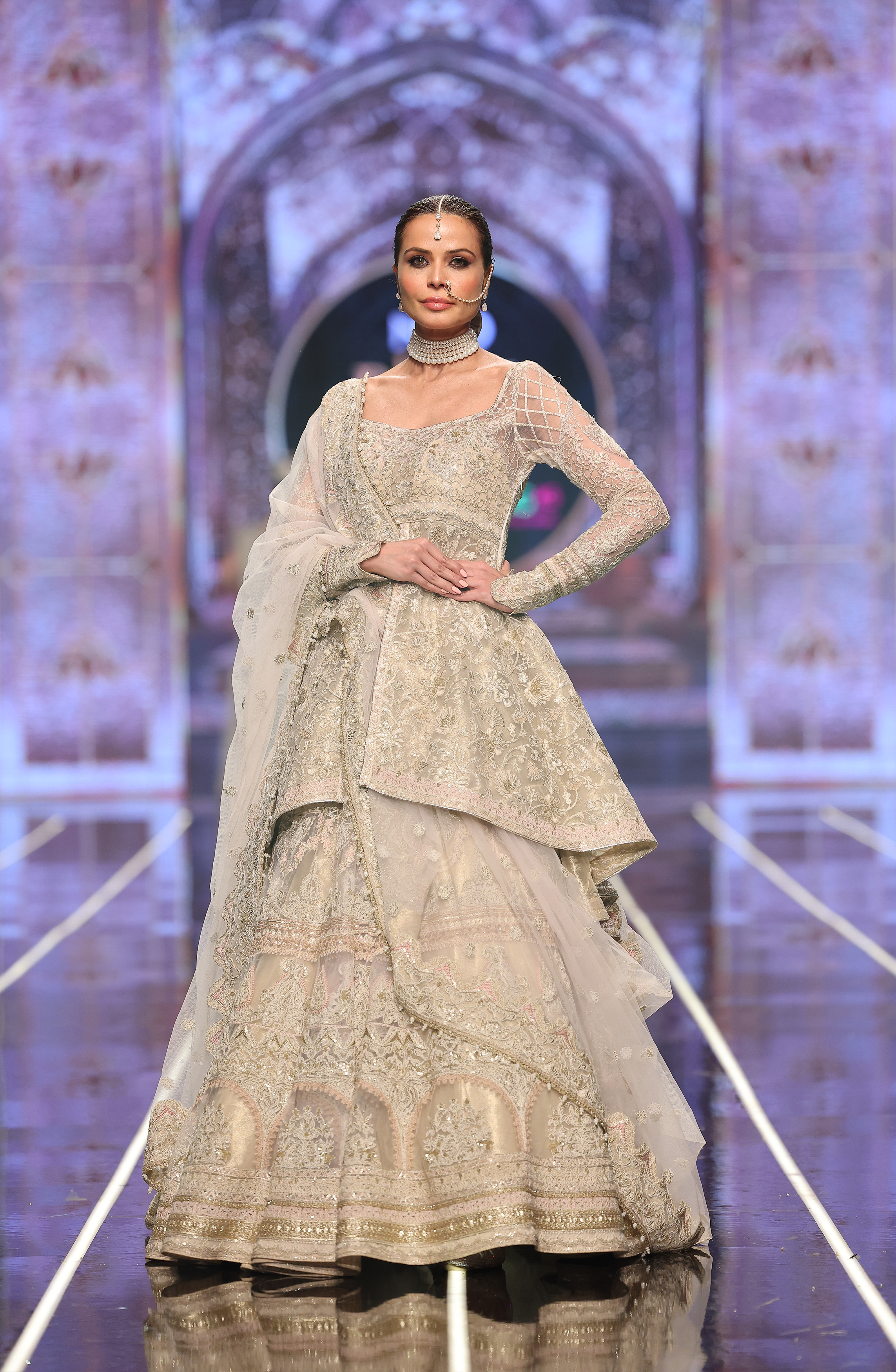 Pakistani Ivory Embroidered Organza Lehenga Set (3-Piece) - Image 1