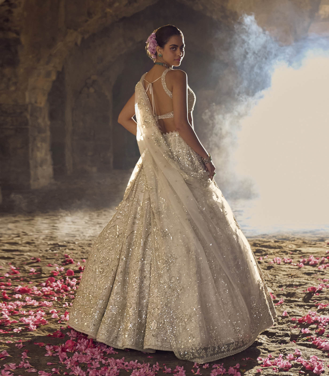 Ivory Embellished Organza Lehenga Set (3-Piece) - Image 2