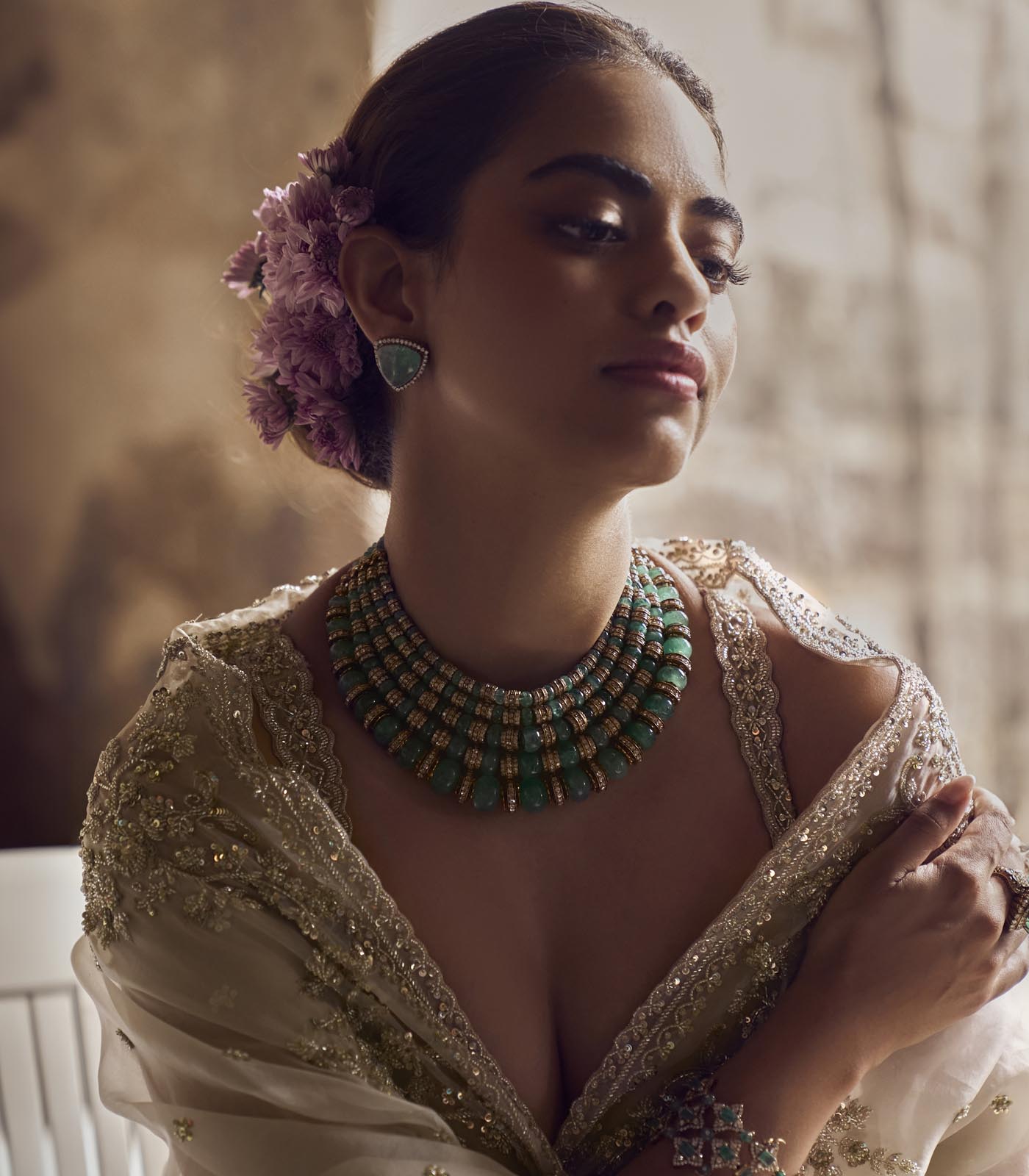 Ivory Embellished Organza Lehenga Set (3-Piece) - Image 5