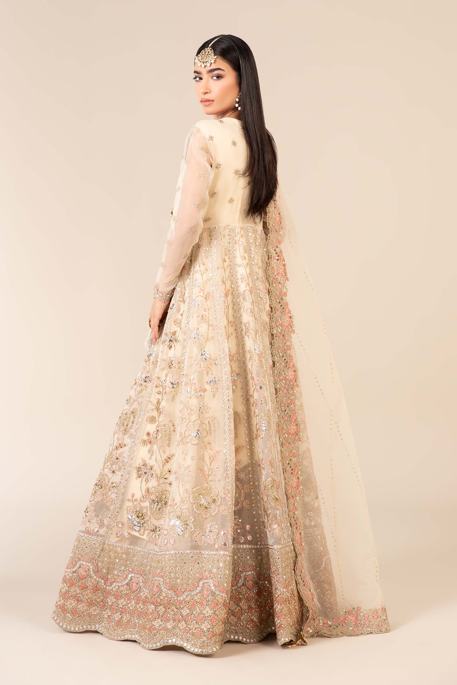 Off-White Hand-Embellished Organza Angrakha Lehenga (3-Piece) - Image 10