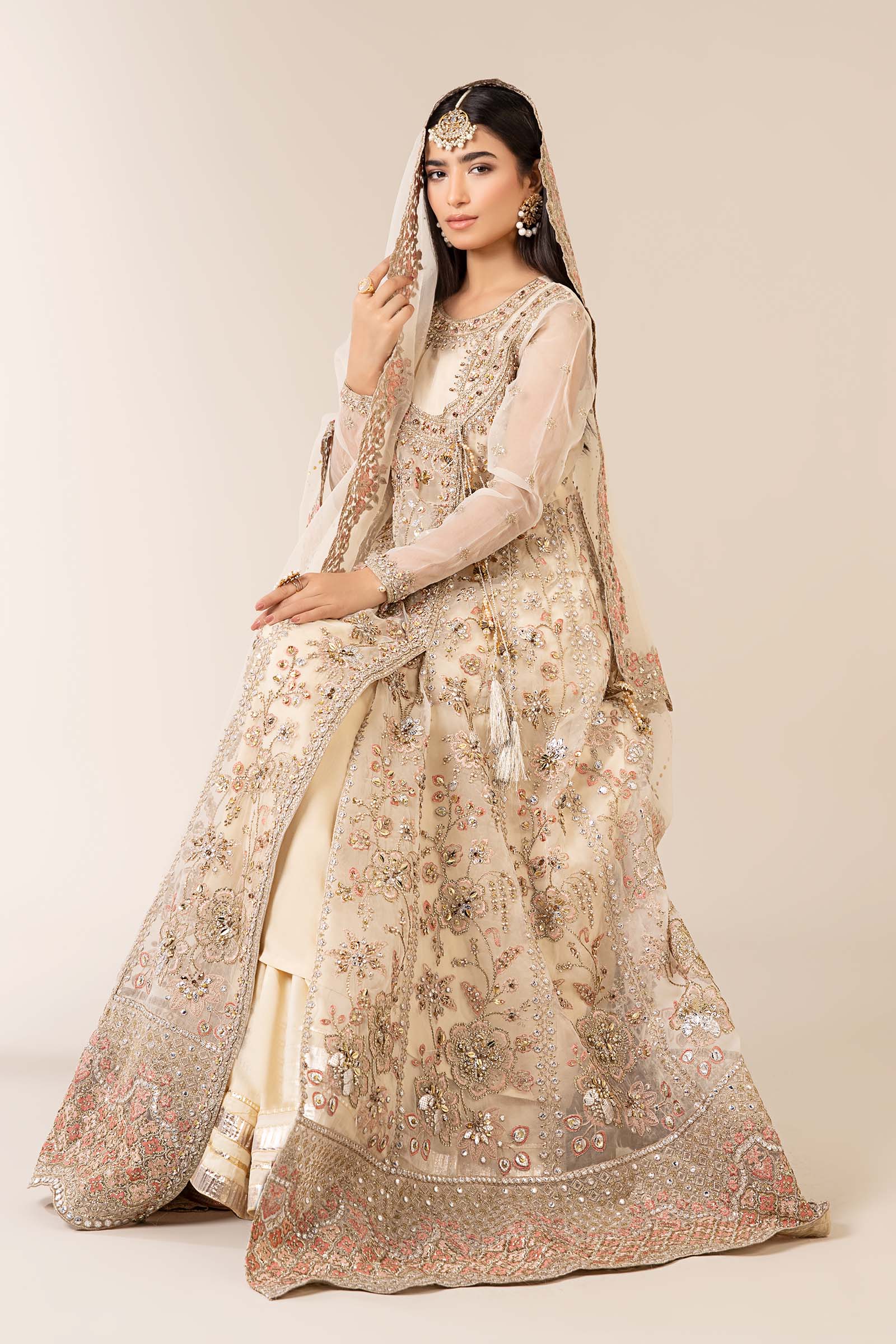 Off-White Hand-Embellished Organza Angrakha Lehenga (3-Piece) - Image 5