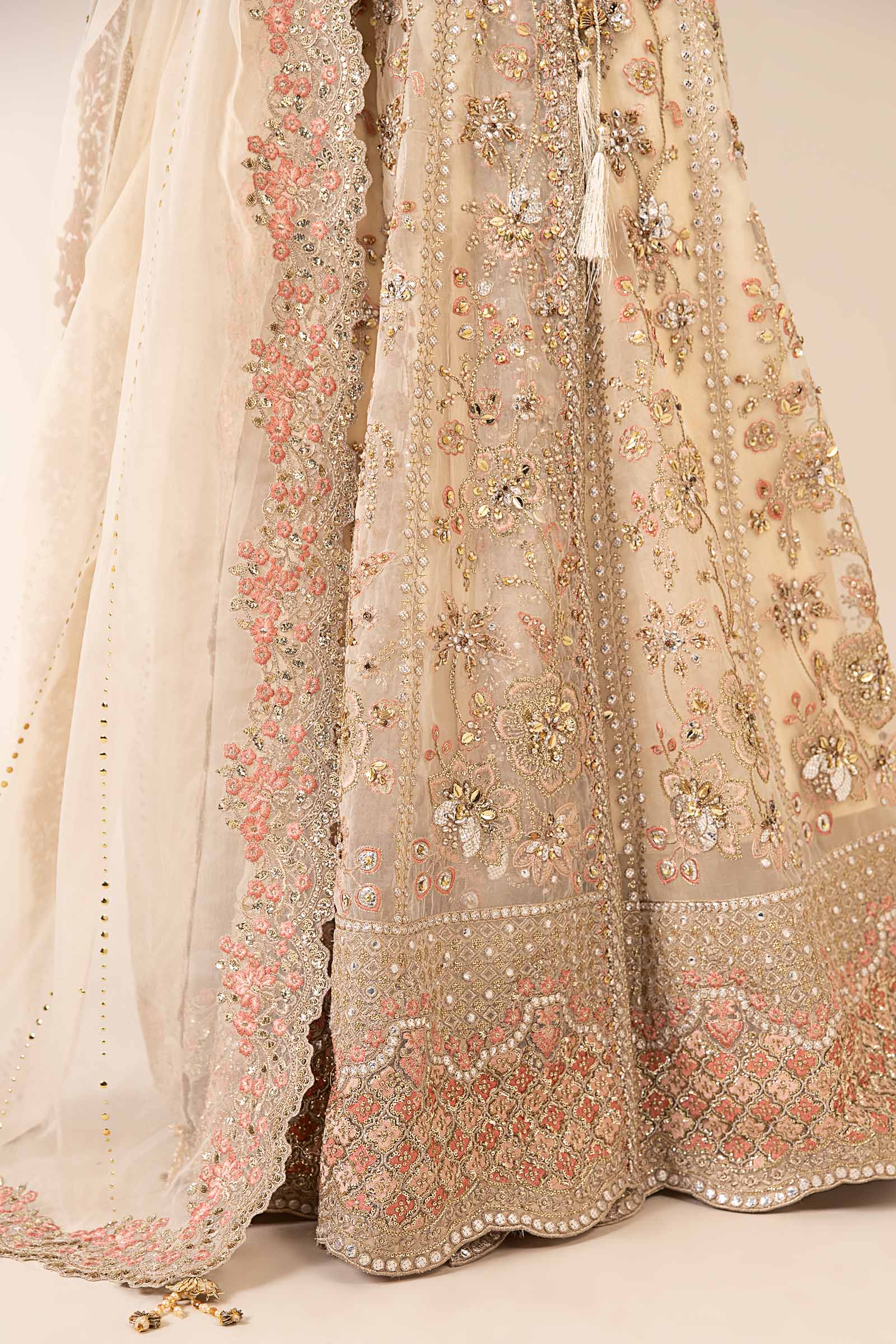 Off-White Hand-Embellished Organza Angrakha Lehenga (3-Piece) - Image 6