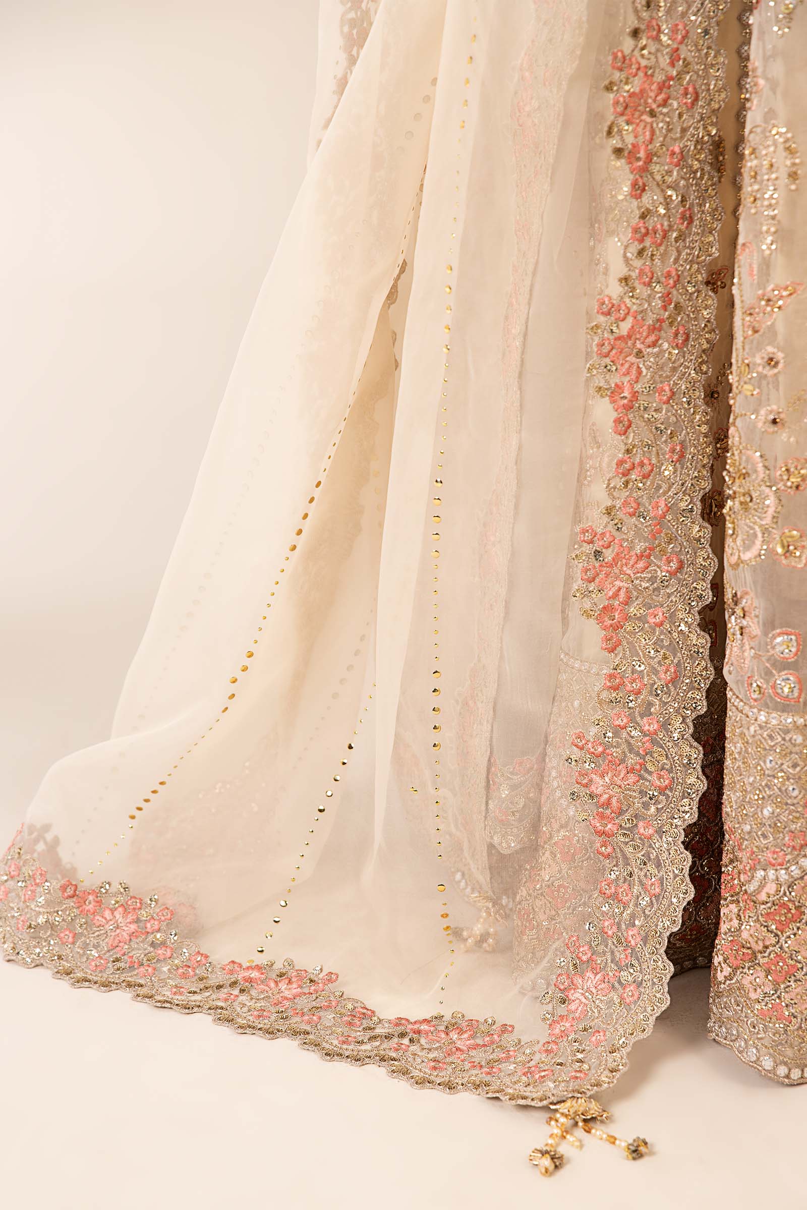 Off-White Hand-Embellished Organza Angrakha Lehenga (3-Piece) - Image 8