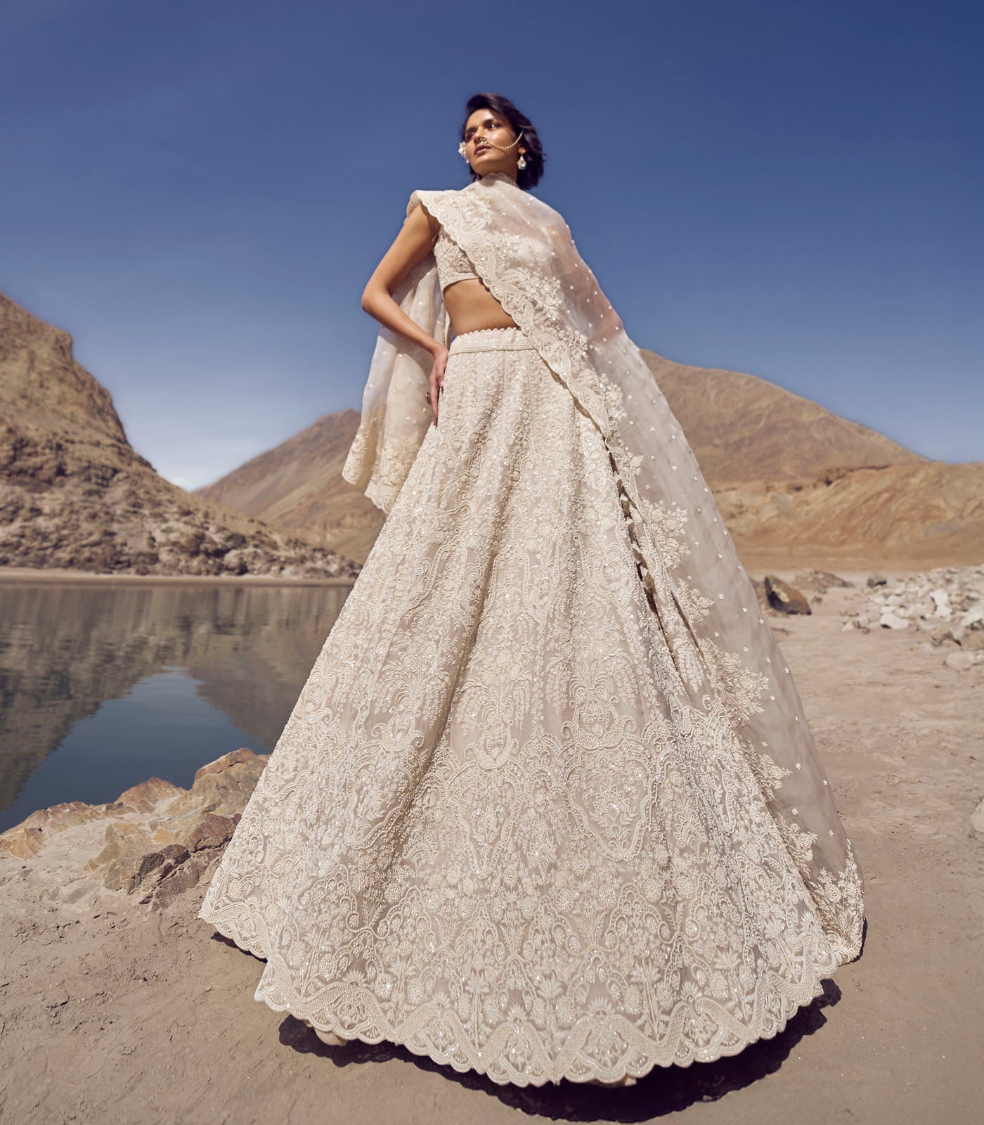 Ivory Embroidered Organza Lehenga Set (3-Piece) - Image 5