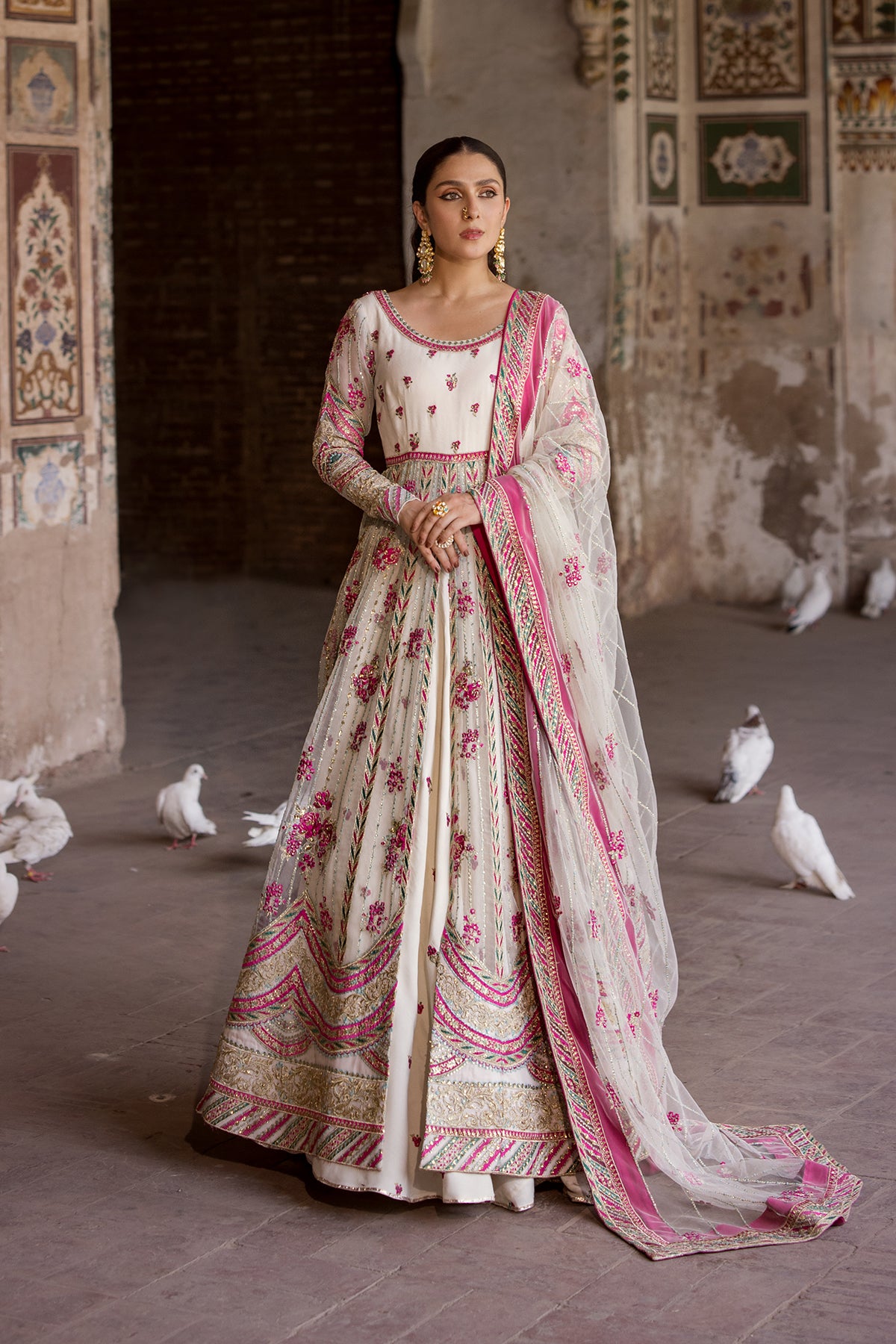 Off-White Embroidered Organza Maxi Lehenga (3-Piece) - Image 1