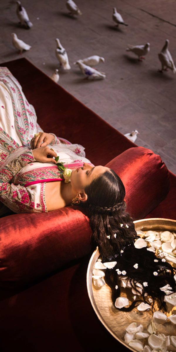 Off-White Embroidered Organza Maxi Lehenga (3-Piece) - Image 11