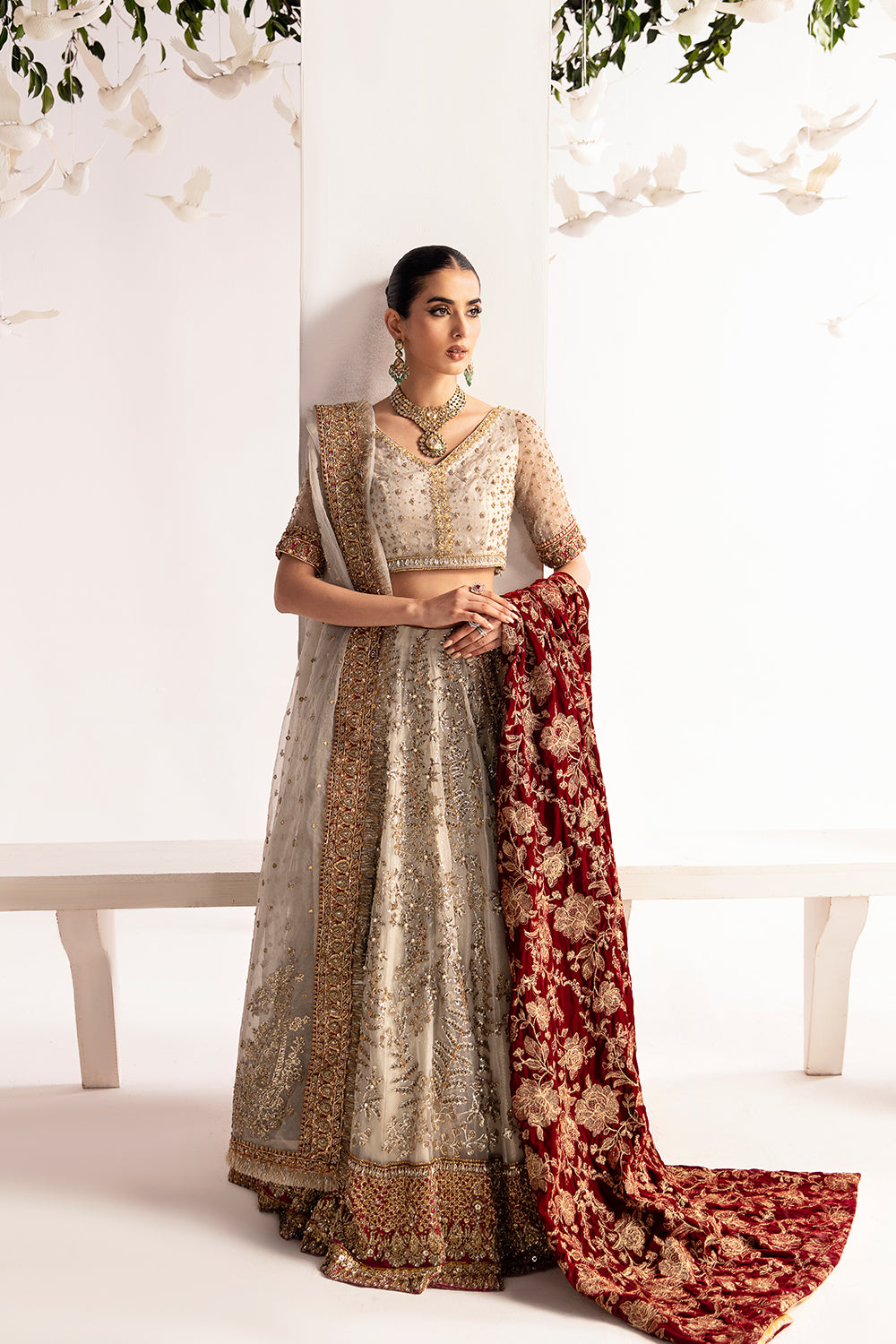 Pakistani Off-White Hand-Embellished Organza Lehenga Choli (3-Piece) - Image 1