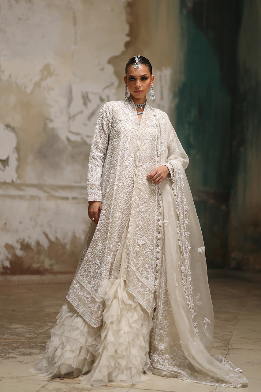 Ivory Zardozi Pure Organza Jacket Lehenga (3-Piece) - Image 1