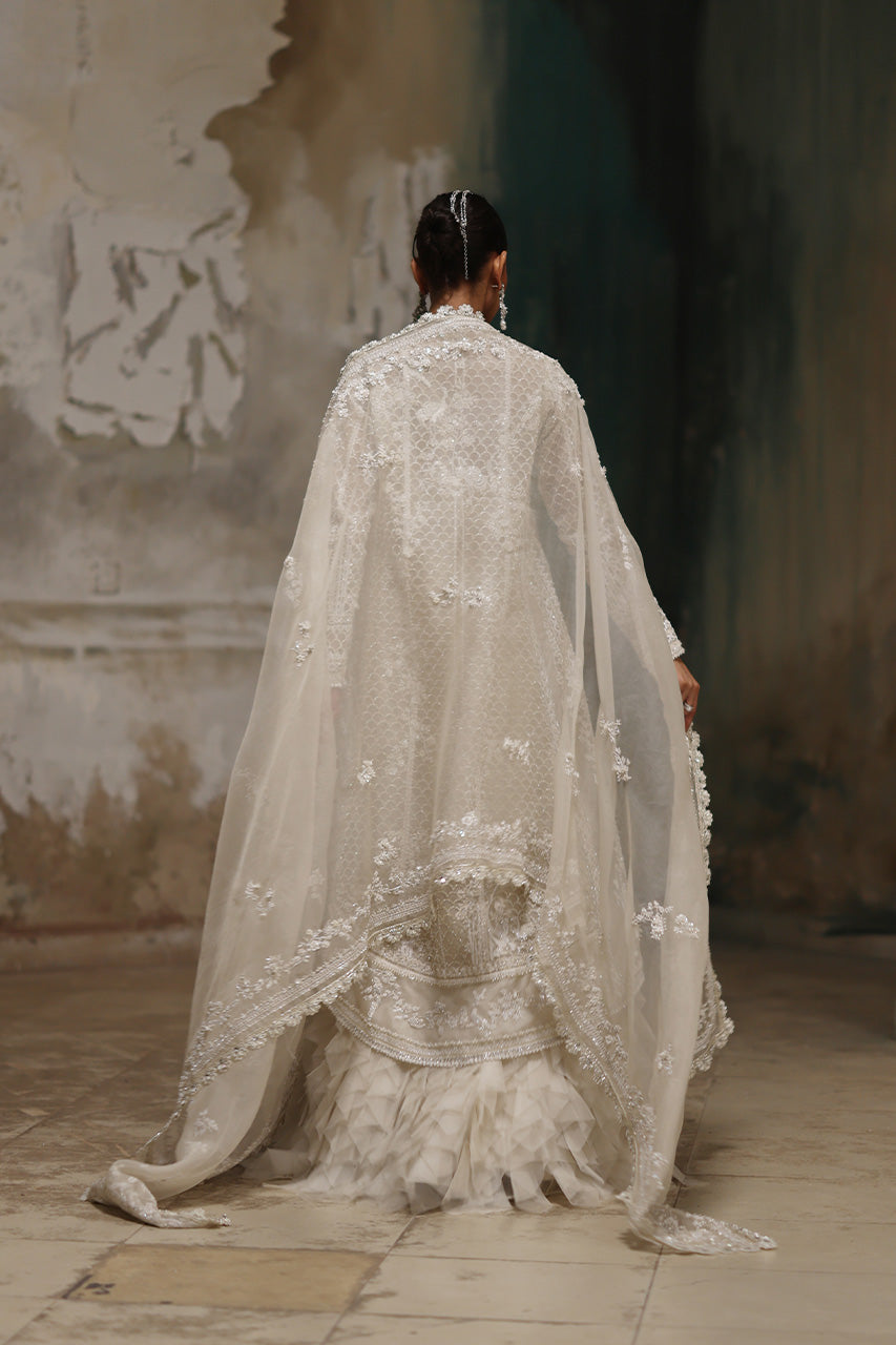 Ivory Zardozi Pure Organza Jacket Lehenga (3-Piece) - Image 2