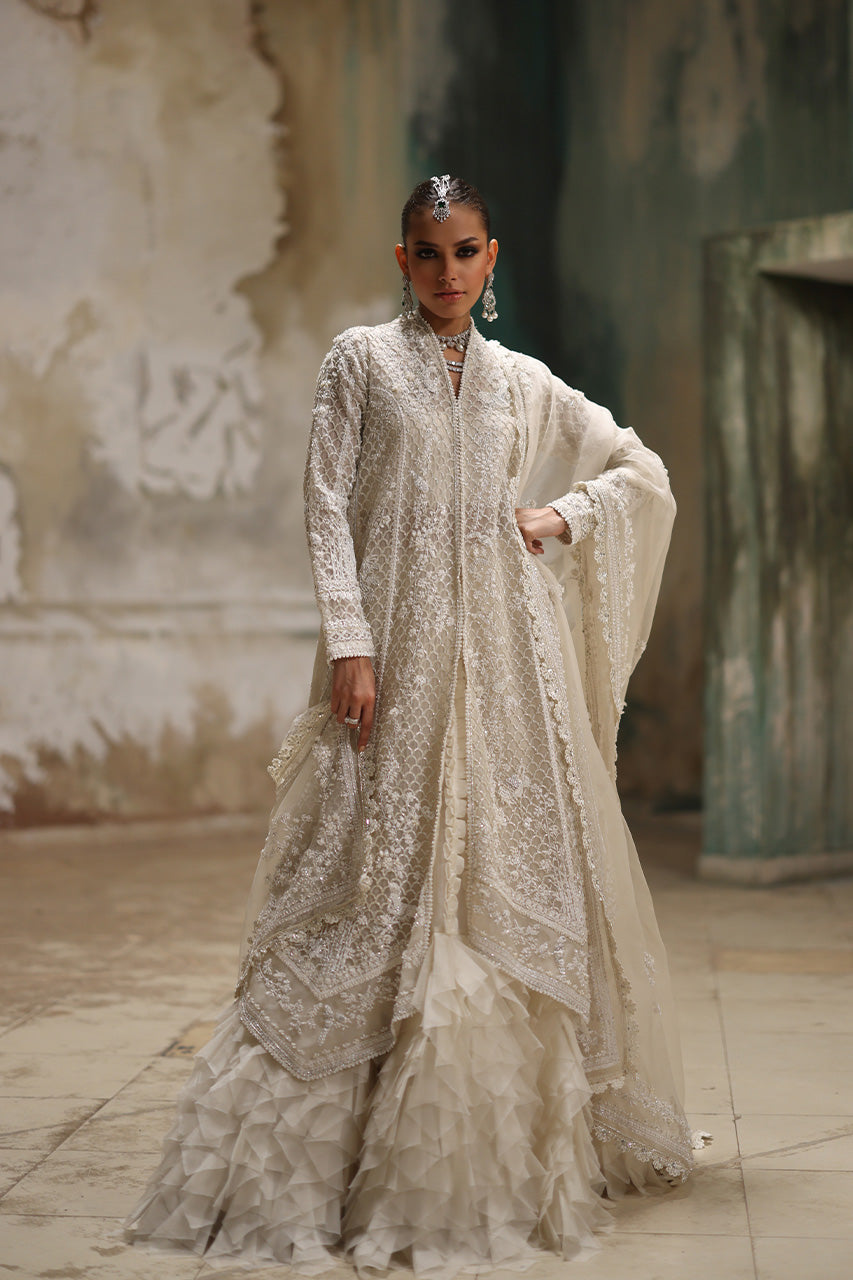 Ivory Zardozi Pure Organza Jacket Lehenga (3-Piece) - Image 4
