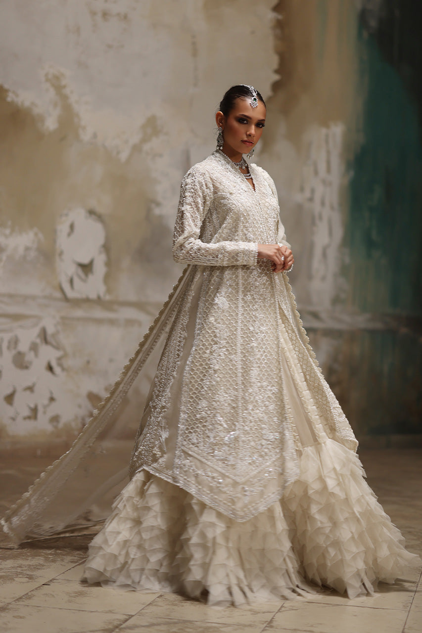 Ivory Zardozi Pure Organza Jacket Lehenga (3-Piece) - Image 5