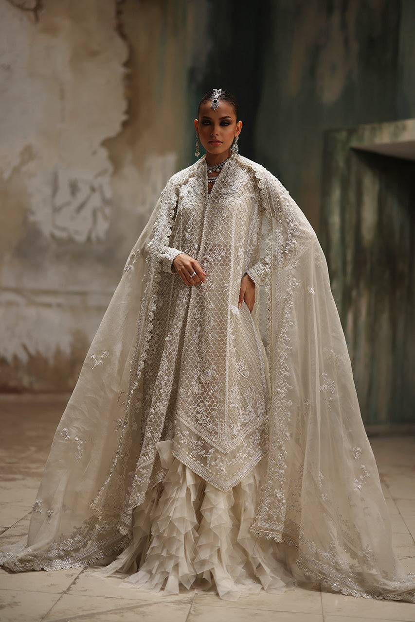 Ivory Zardozi Pure Organza Jacket Lehenga (3-Piece) - Image 7