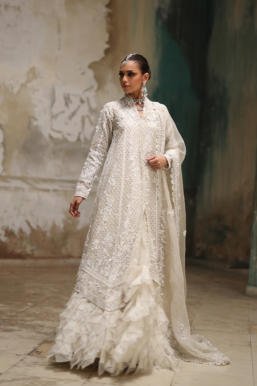 Ivory Zardozi Pure Organza Jacket Lehenga (3-Piece) - Image 8