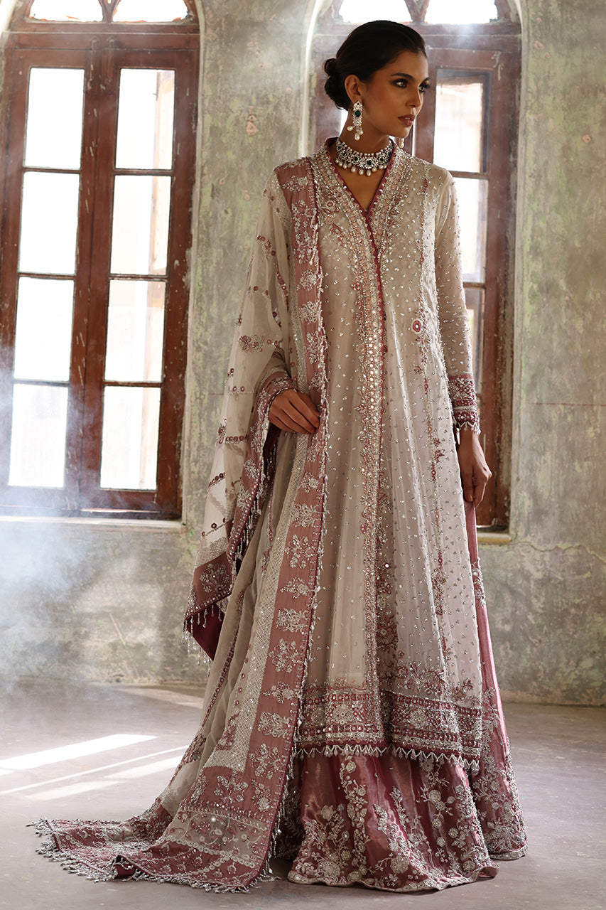 Ivory Petal Pink Zardozi Organza Bridal Choga (3-Piece) - Image 1