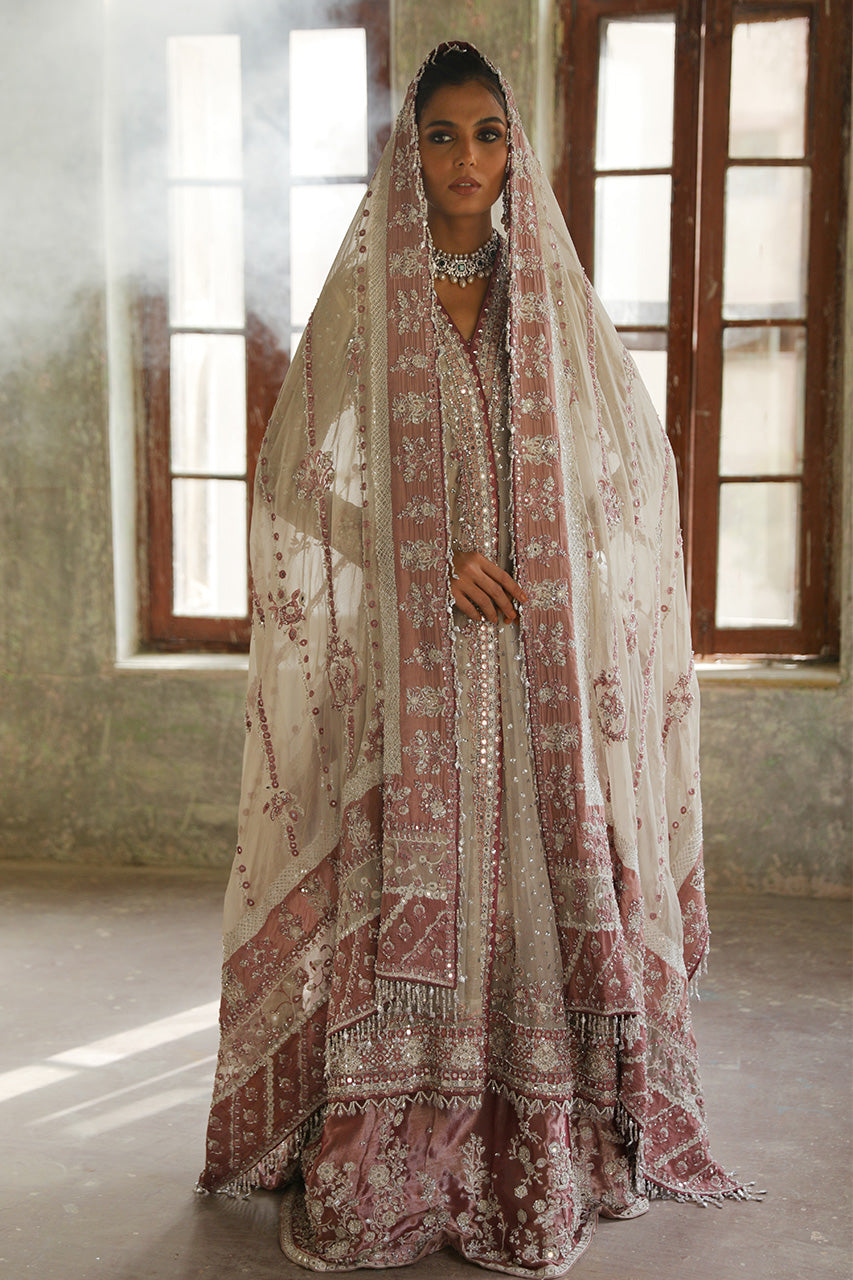 Ivory Petal Pink Zardozi Organza Bridal Choga (3-Piece) - Image 3