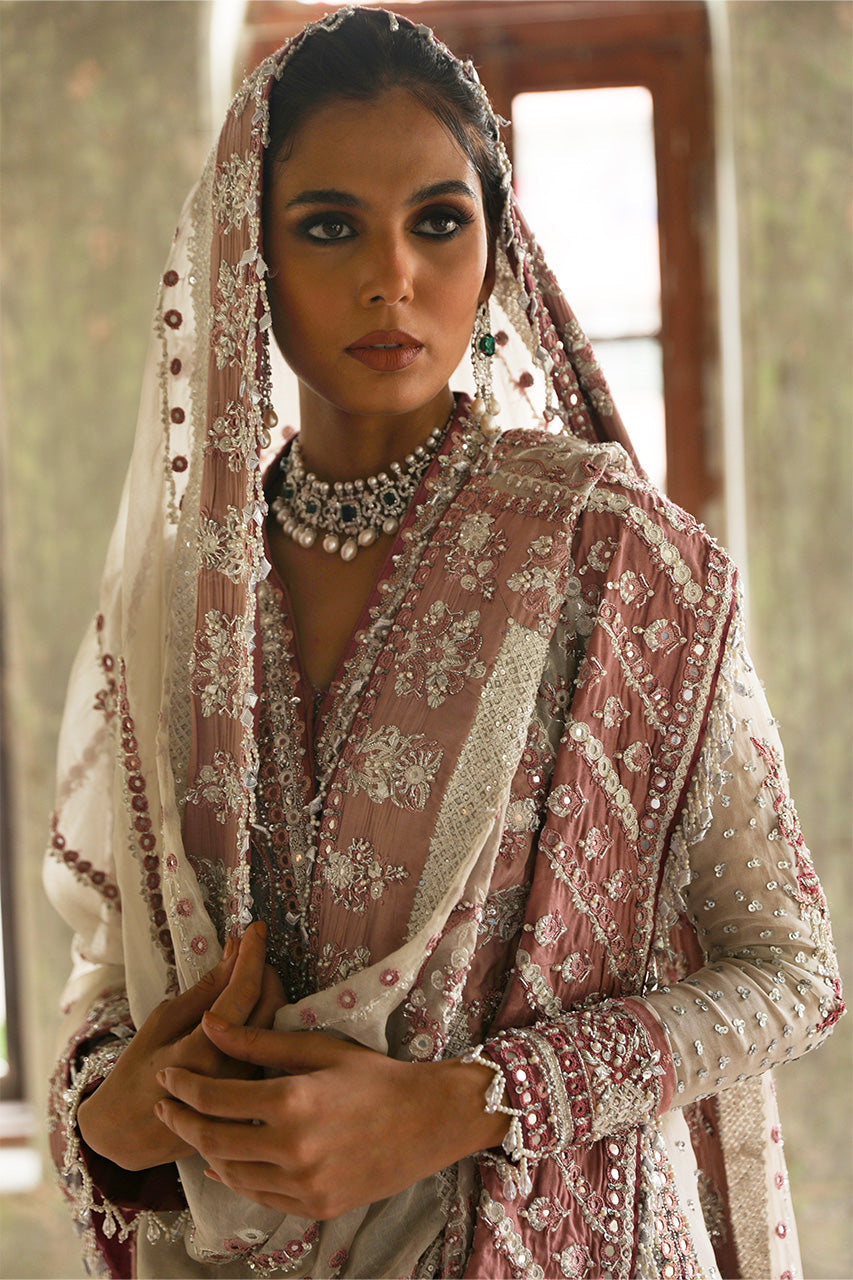 Ivory Petal Pink Zardozi Organza Bridal Choga (3-Piece) - Image 5