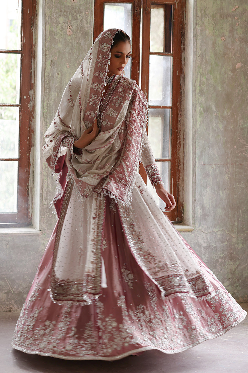 Ivory Petal Pink Zardozi Organza Bridal Choga (3-Piece) - Image 6