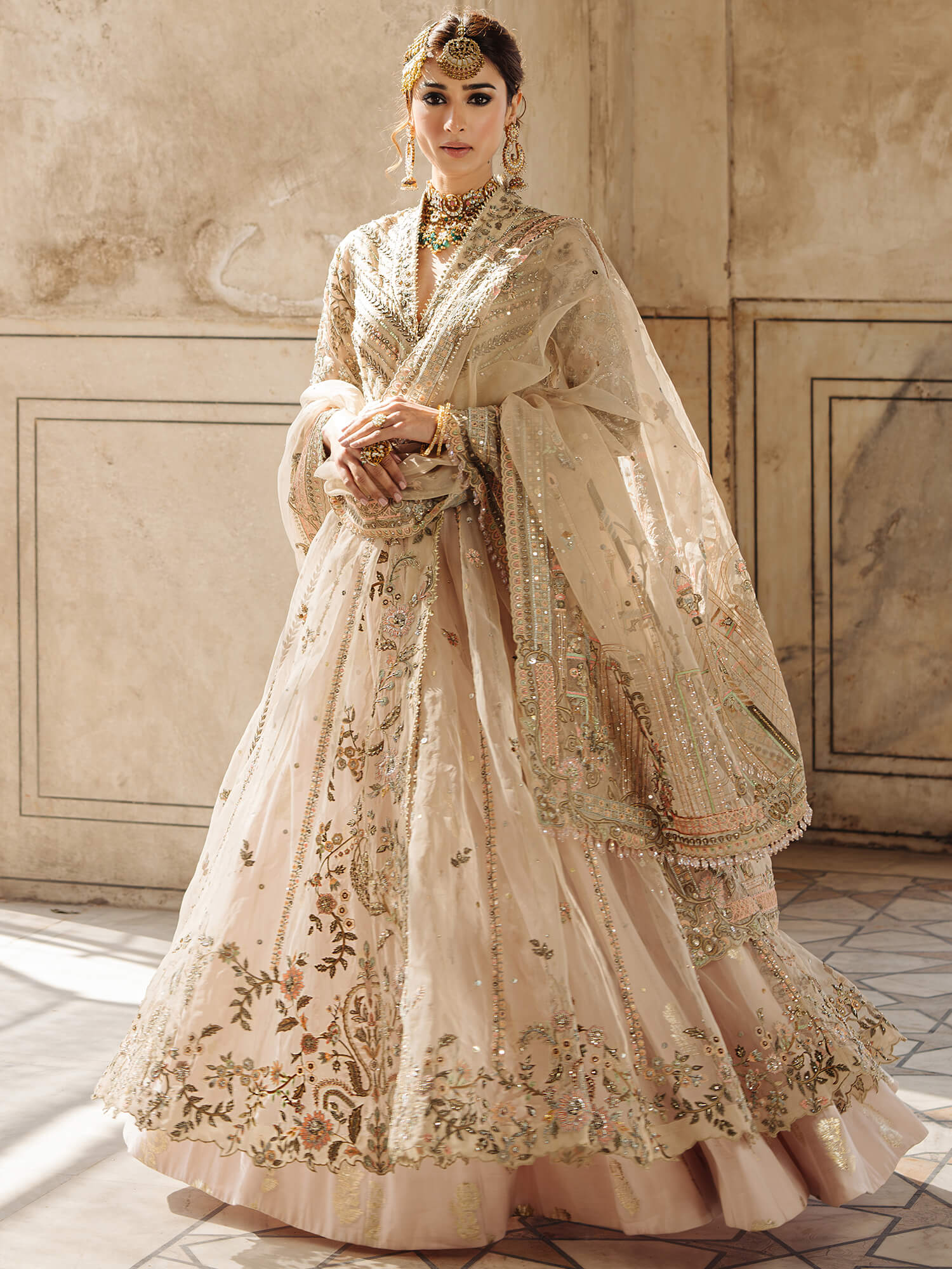 Vanilla Zardozi Organza Angarkha Lehenga (3-Piece) - Image 2