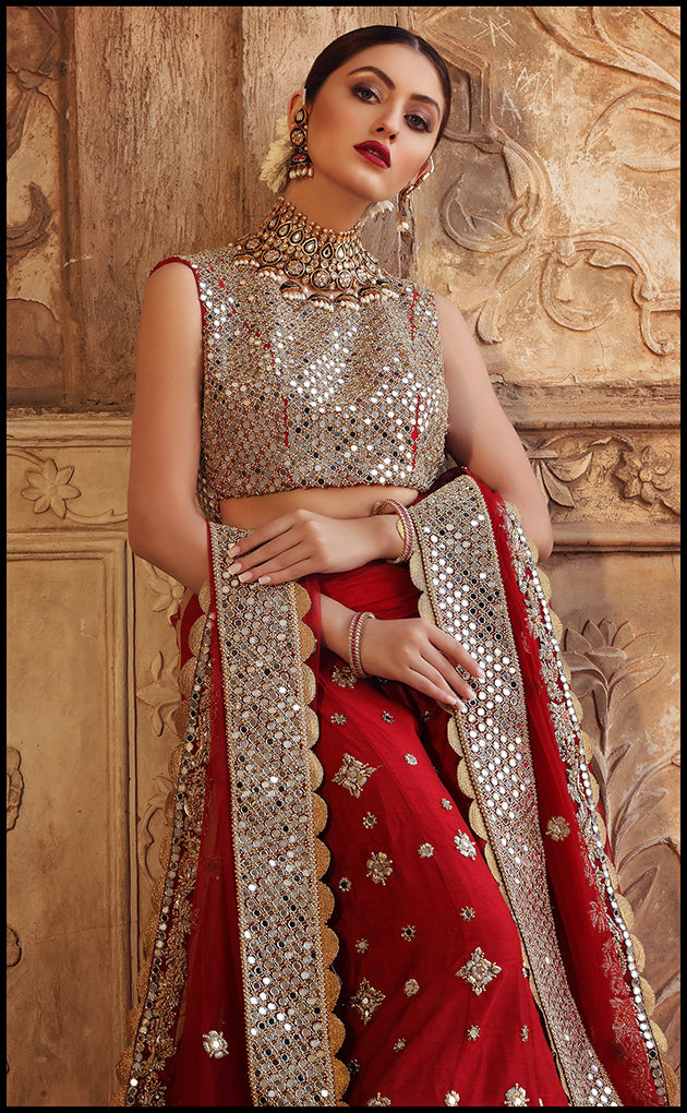 Ivory Crystal Resham Pure Net Bridal Lehenga (3-Piece) - Image 3