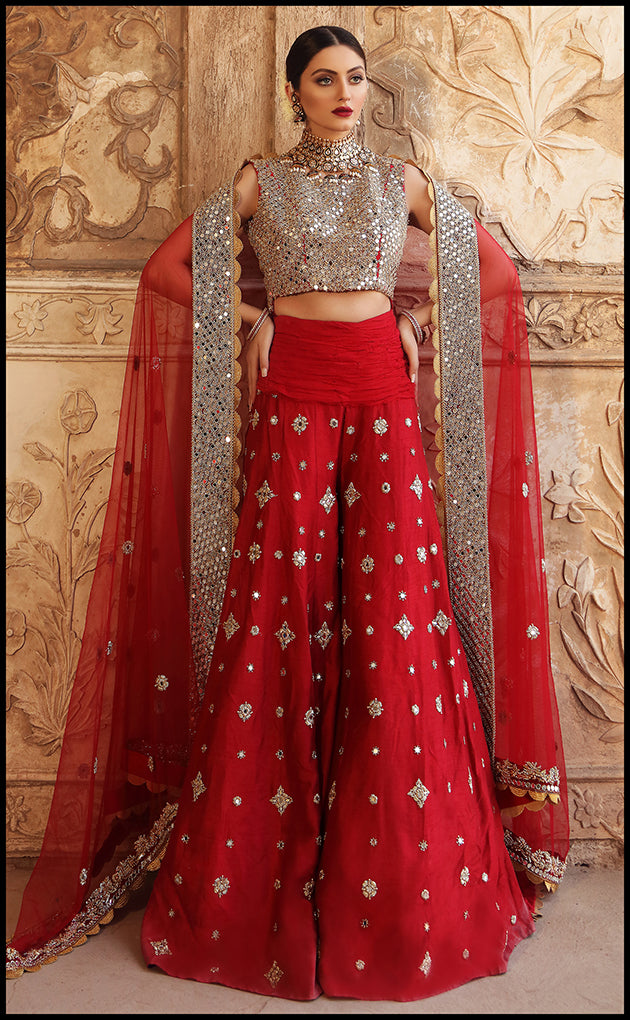 Ivory Crystal Resham Pure Net Bridal Lehenga (3-Piece) - Image 4