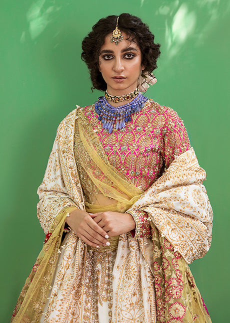 Pakistani Ivory Embellished Raw Silk Lehenga (3-Piece) - Image 6