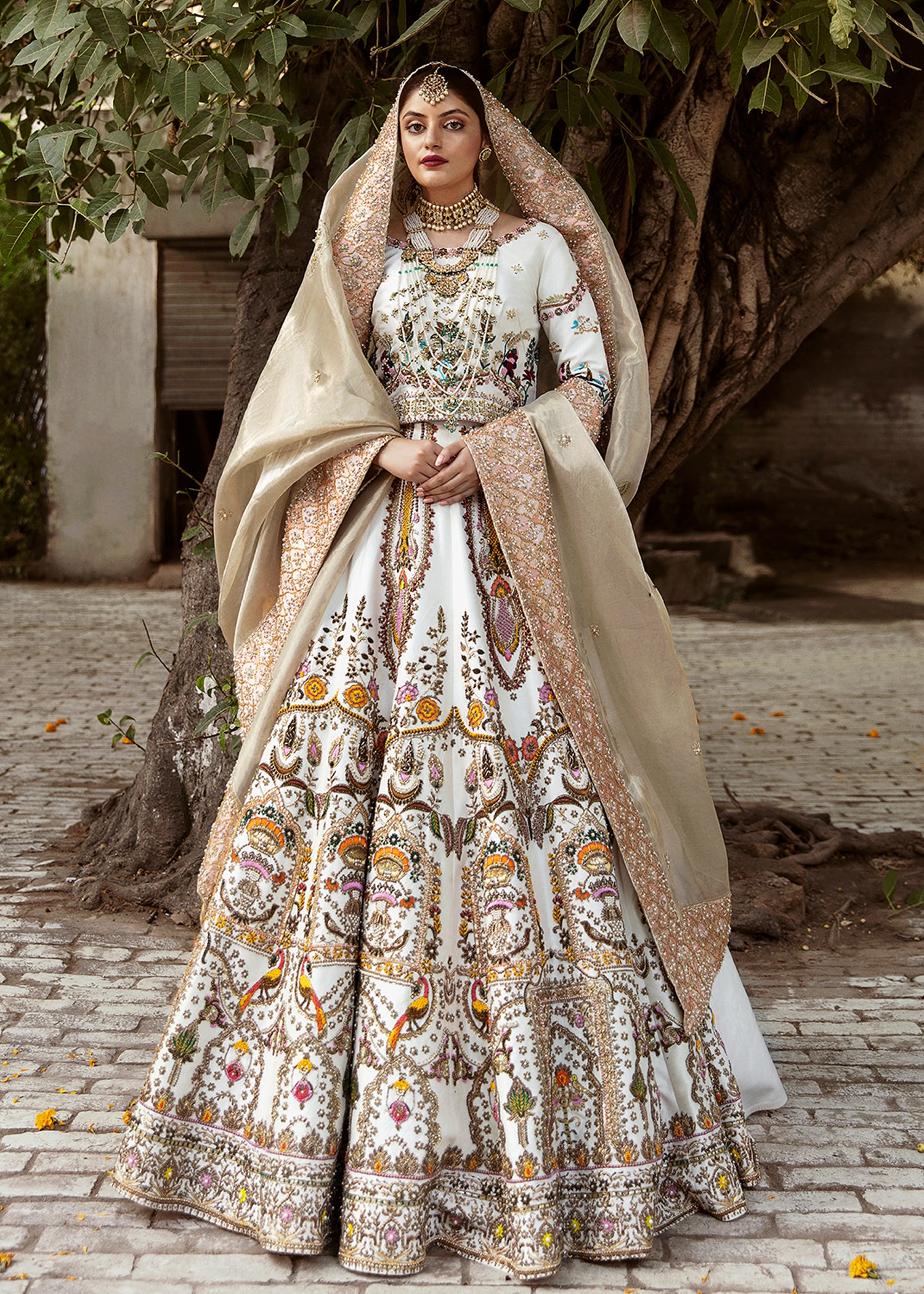 Ivory Embroidered Raw Silk Lehenga (3-Piece) - Image 1