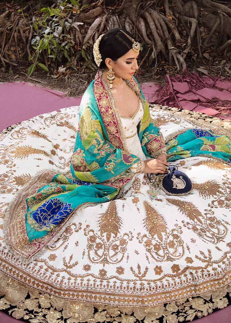 Pakistani Ivory Embroidered Raw Silk Pishwas Lehenga (4-Piece) - Image 2