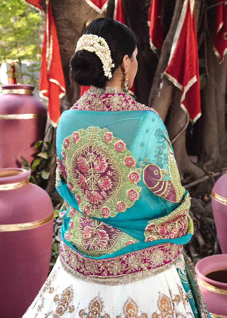 Pakistani Ivory Embroidered Raw Silk Pishwas Lehenga (4-Piece) - Image 4