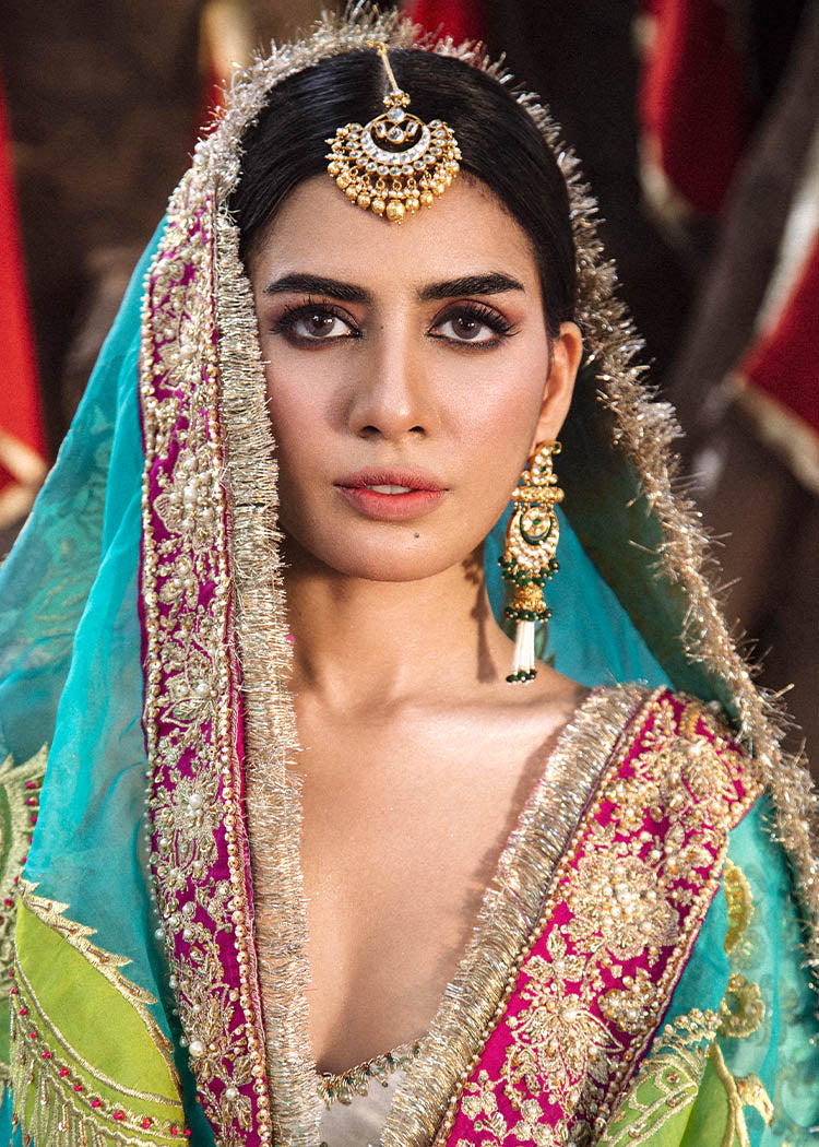 Pakistani Ivory Embroidered Raw Silk Pishwas Lehenga (4-Piece) - Image 6