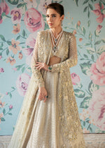 Pakistani Ivory White Embroidered Net and Raw Silk Bridal Lehenga (3-Piece) - Image 6