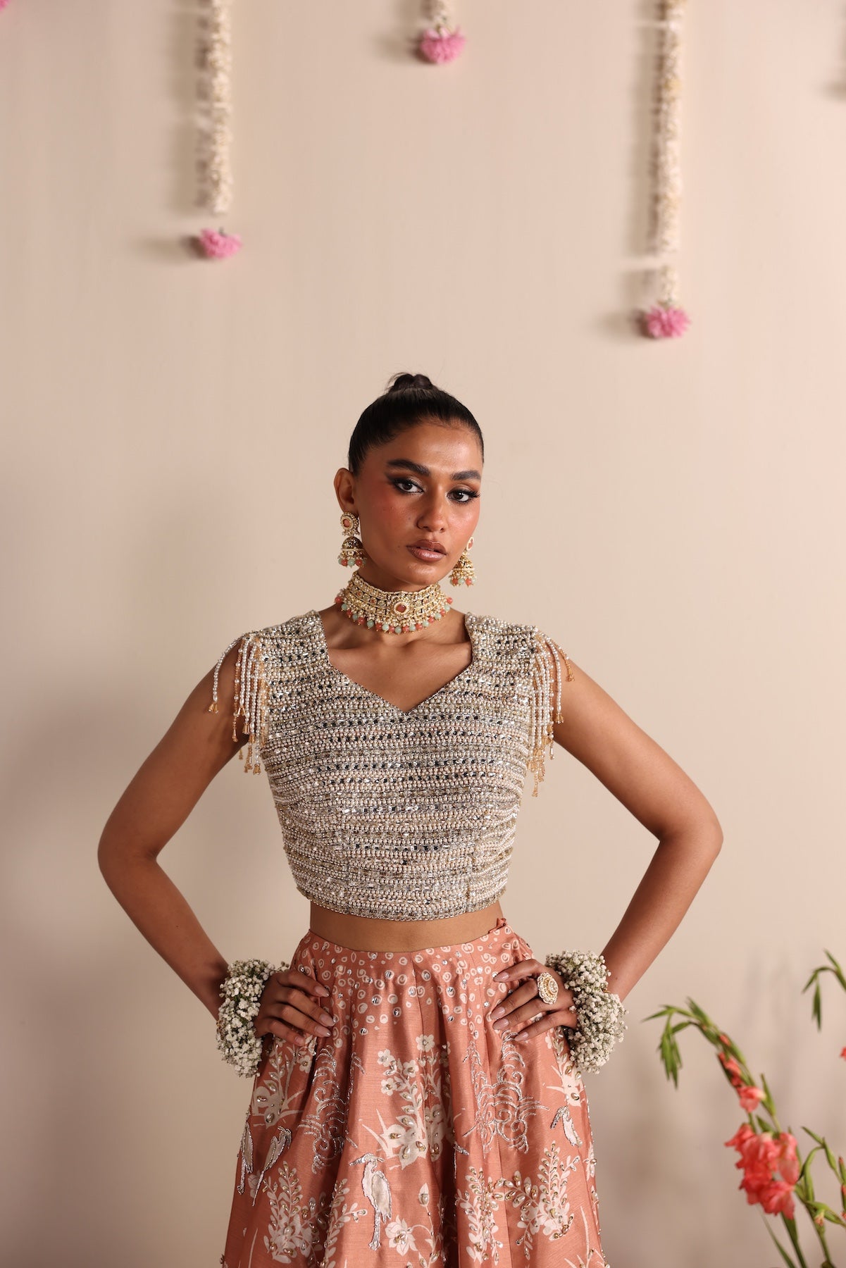 Soft Pearl Embroidered Raw Silk Lehenga Choli (2-Piece) - Image 2