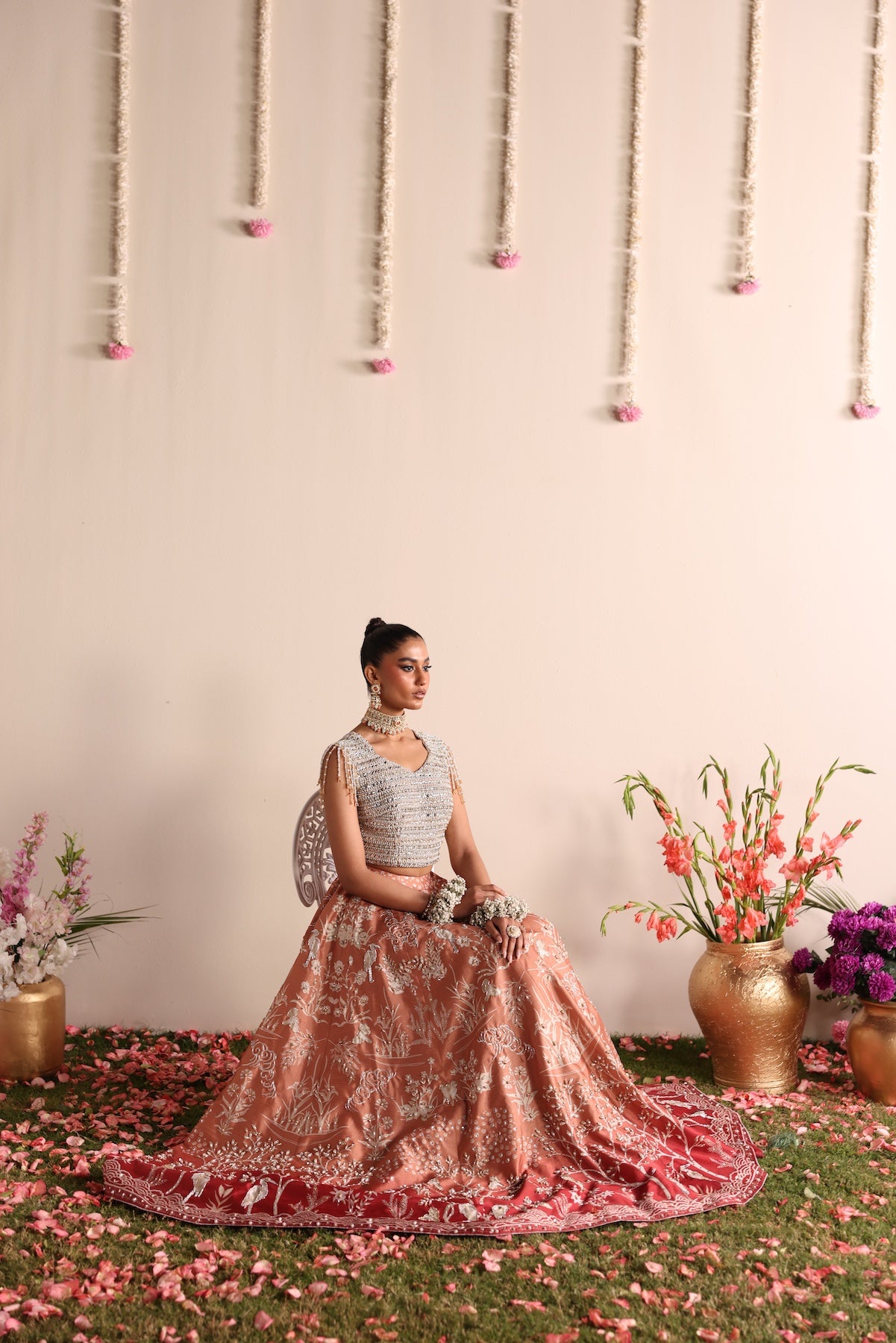 Soft Pearl Embroidered Raw Silk Lehenga Choli (2-Piece) - Image 3