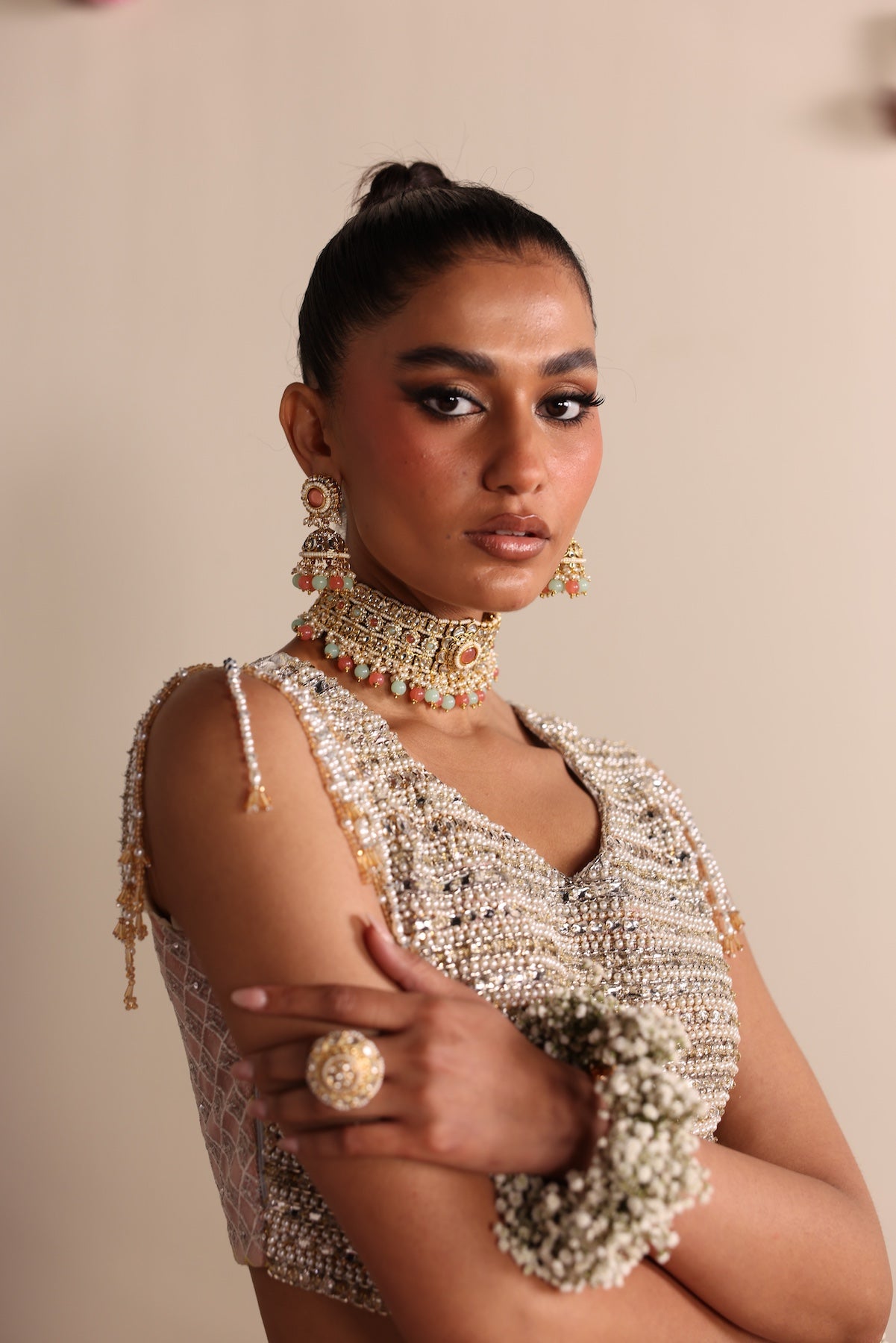 Soft Pearl Embroidered Raw Silk Lehenga Choli (2-Piece) - Image 6