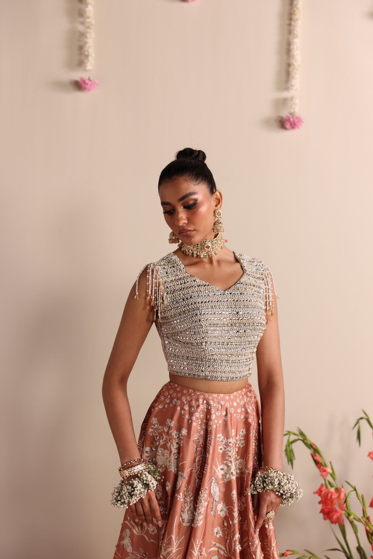 Soft Pearl Embroidered Raw Silk Lehenga Choli (2-Piece) - Image 7