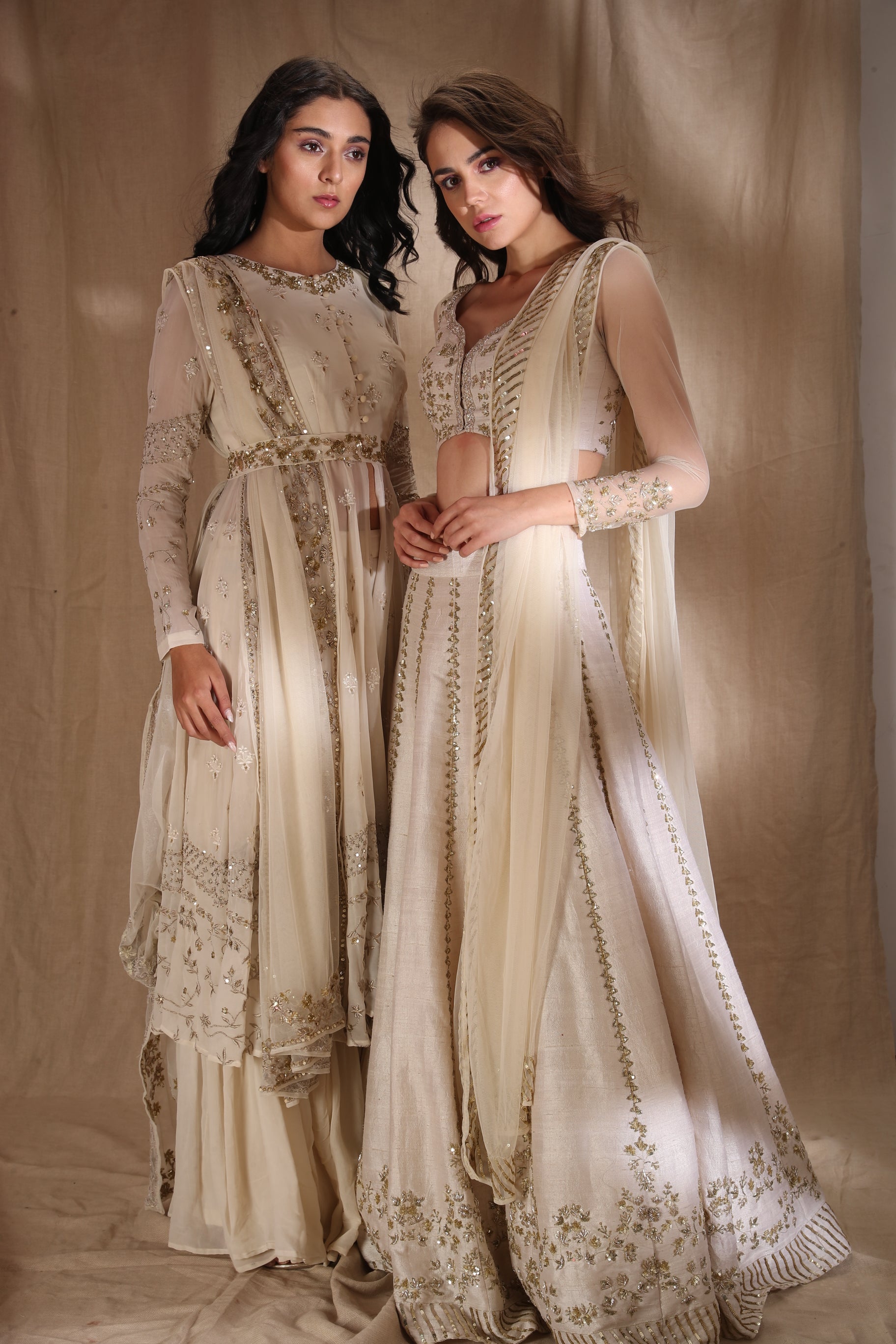 Off-White Zari Sequin Raw Silk Lehenga (3-Piece) - Image 8