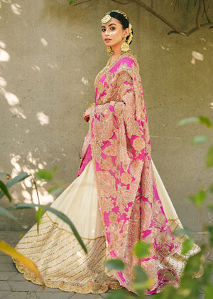 Pakistani Ivory Gota & Resham Raw Silk Lehenga (3-Piece) - Image 5