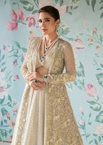 Ivory White Embroidered Net Gown with Raw Silk Lehenga (4-Piece) - Image 4