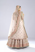 Pakistani Ivory Embroidered Raw Silk Bridal Lehenga (3-Piece) - Image 6