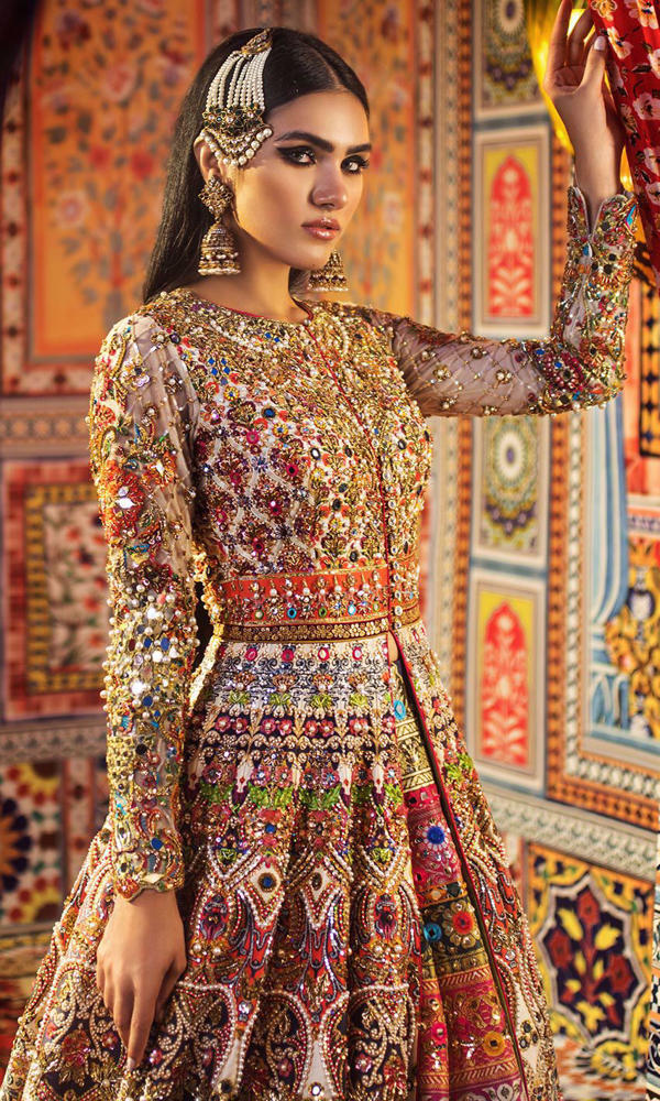 Pakistani Ivory Embroidered Raw Silk Jacket Lehenga (2-Piece) - Image 5