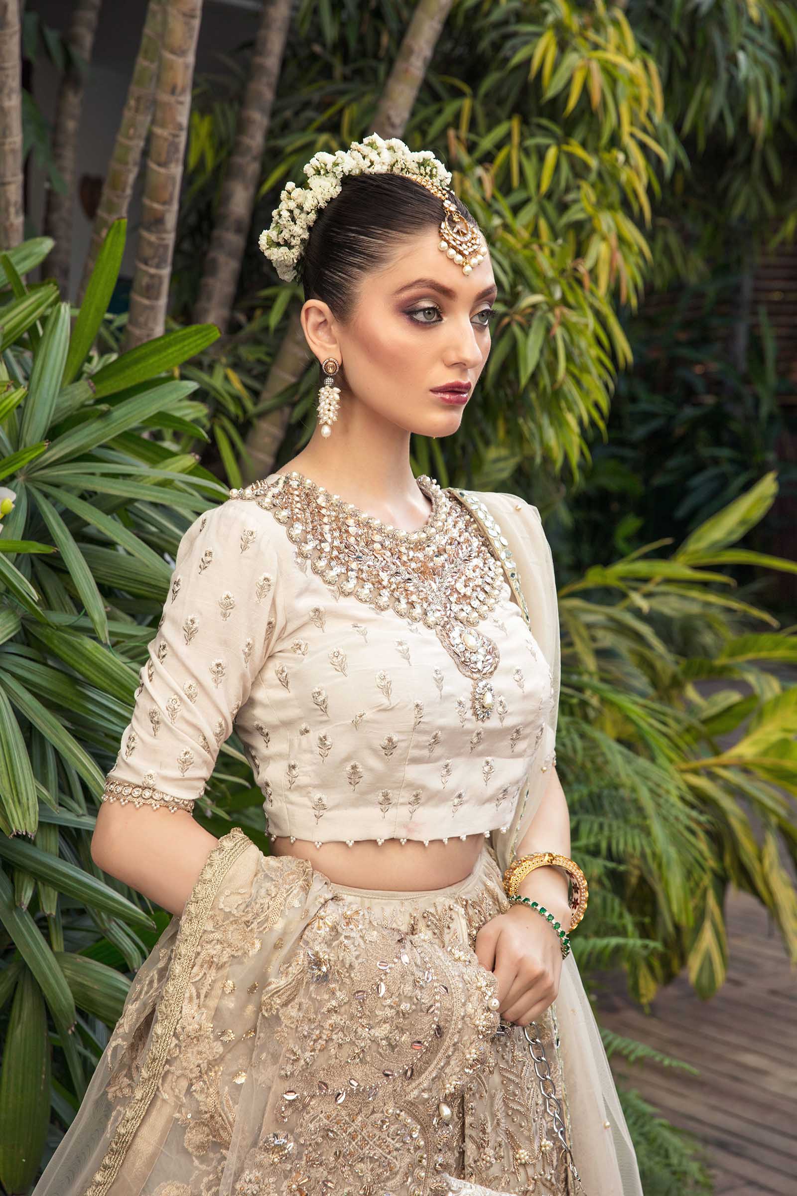 Ivory Embroidered Raw Silk Bridal Lehenga Choli (3-Piece) - Image 3