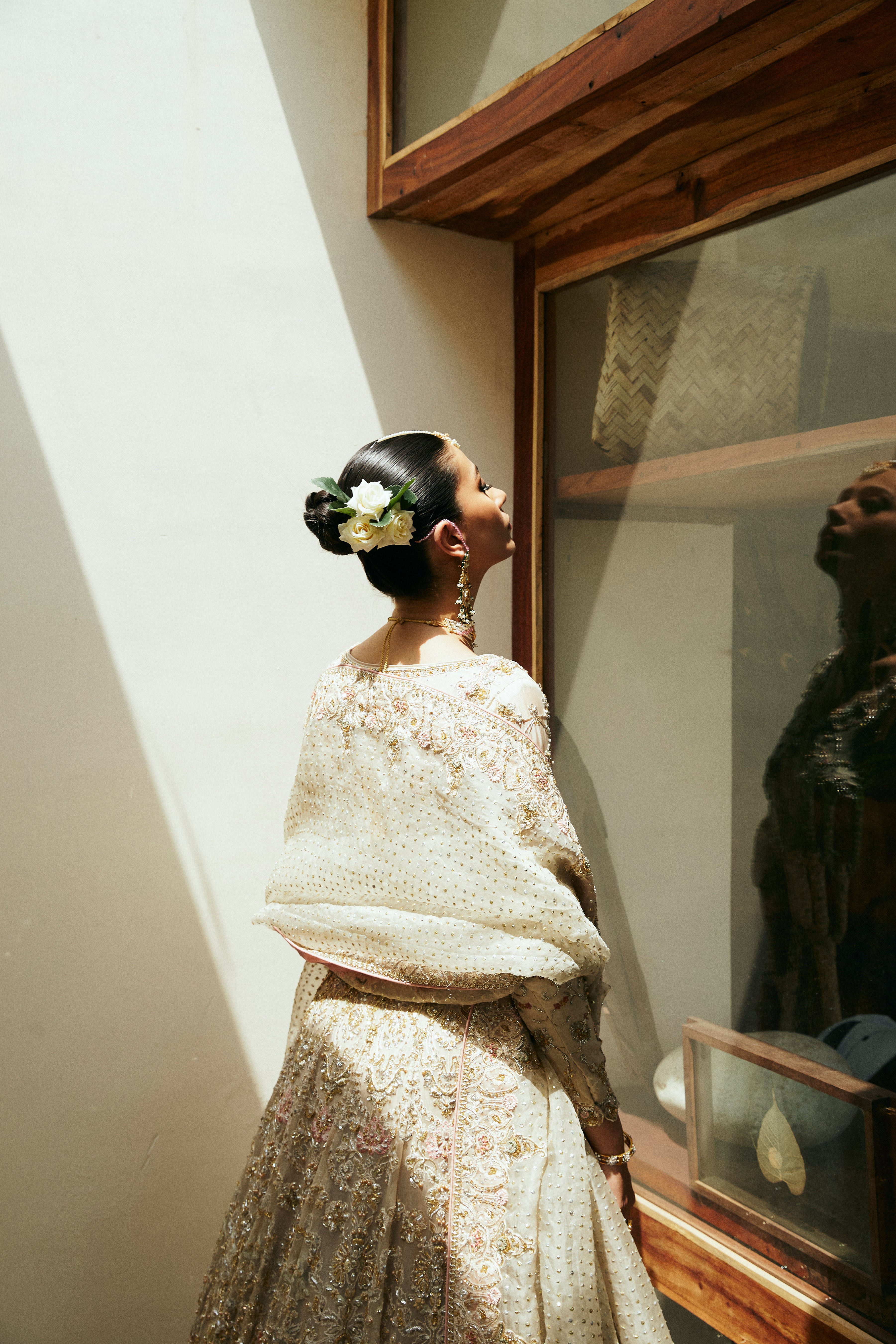 Ivory Hand-Embellished Raw Silk Lehenga Choli (3-Piece) - Image 3