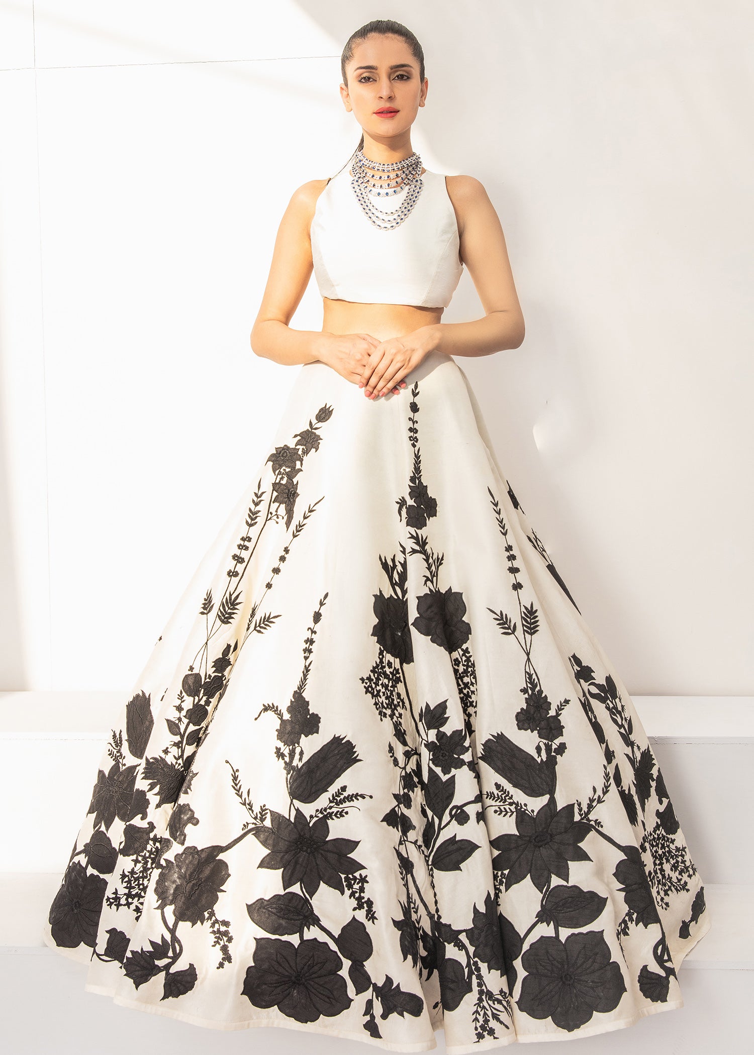 Ivory Printed Raw Silk Lehenga Set (2-Piece) - Image 1