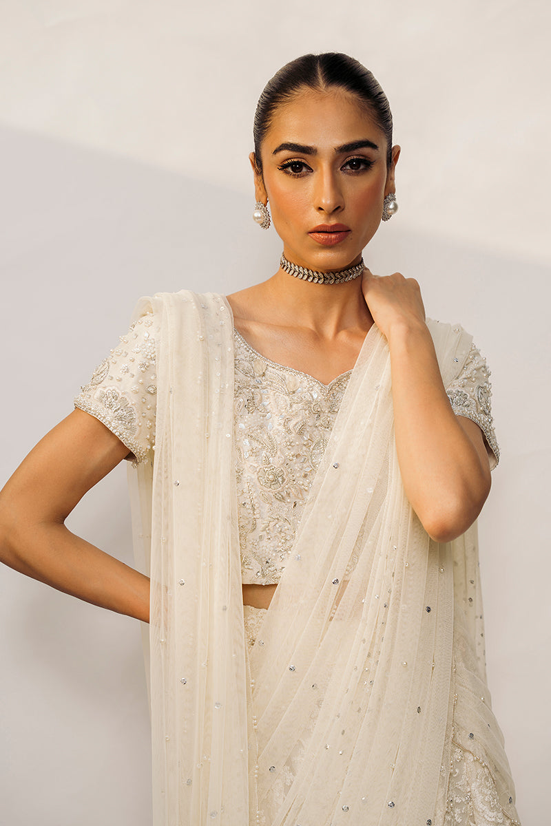 Ivory Hand-Embellished Raw Silk Lehnga Choli (3-Piece) - Image 4