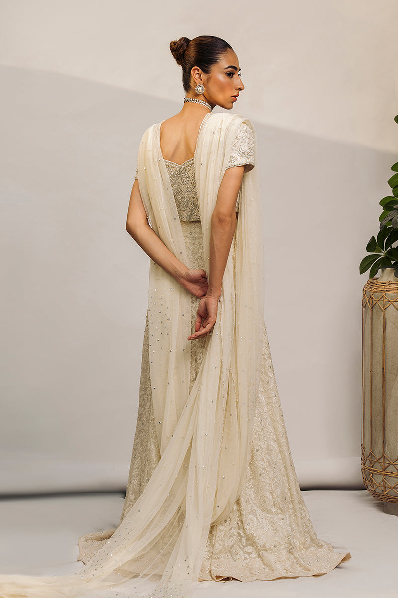 Ivory Hand-Embellished Raw Silk Lehnga Choli (3-Piece) - Image 5