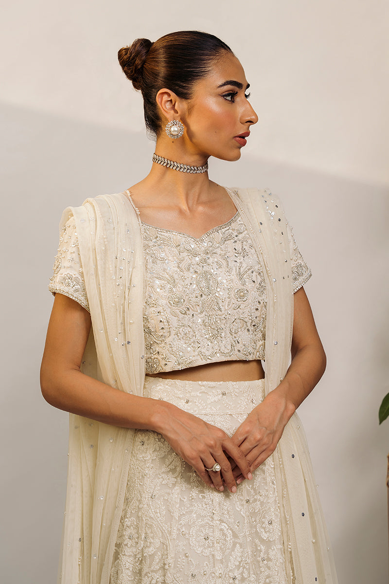 Ivory Hand-Embellished Raw Silk Lehnga Choli (3-Piece) - Image 6