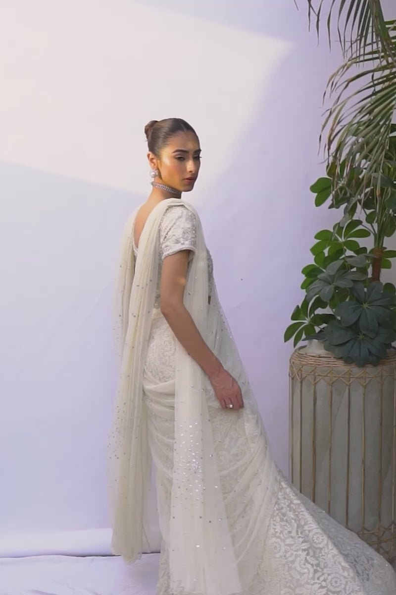 Ivory Hand-Embellished Raw Silk Lehnga Choli (3-Piece) - Image 9