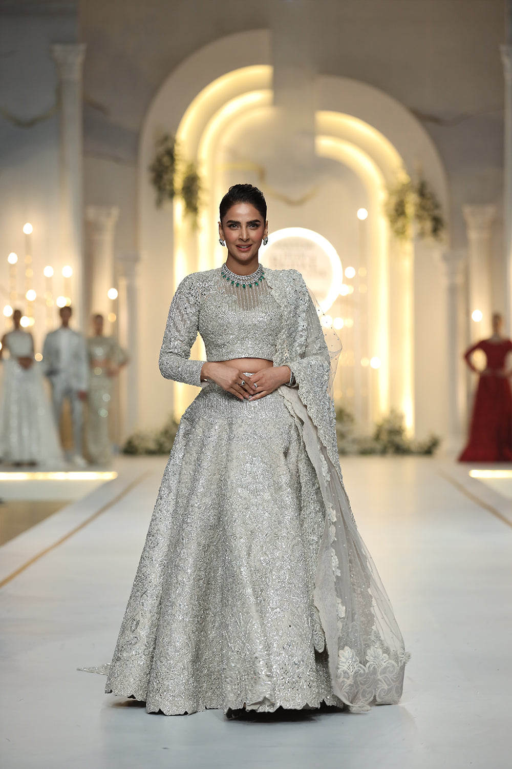 Egg White Swarovski Embellished Raw Silk Lehenga (3-Piece) - Image 1