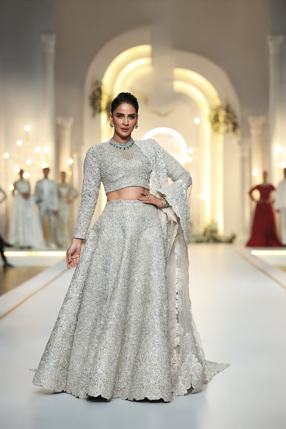 Egg White Swarovski Embellished Raw Silk Lehenga (3-Piece) - Image 3